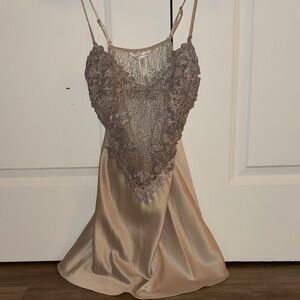 Flora Nikrooz Satin Chemise with Lace Overlay